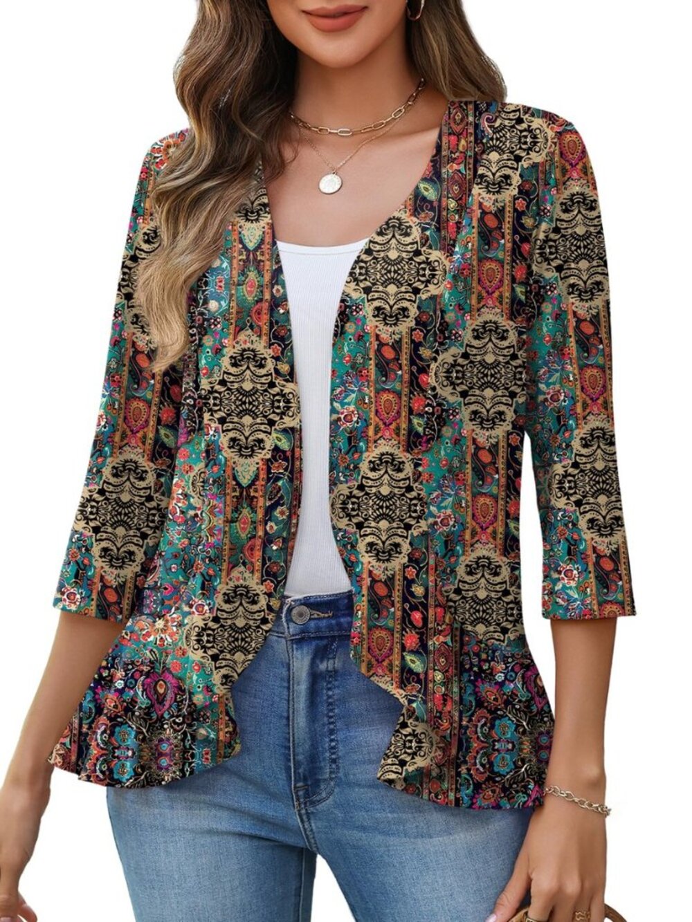 Women's 2026 Summer 3/4 Sleeve Lightweight Cardigans Ruffles Coverup